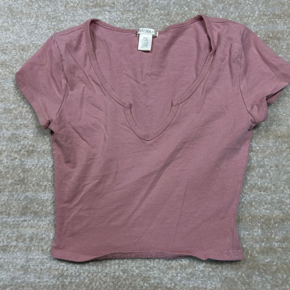 Bozzolo Tee Womens S Mauve V Neck Short Sleeve Cotton Spandex Fitted Cropped